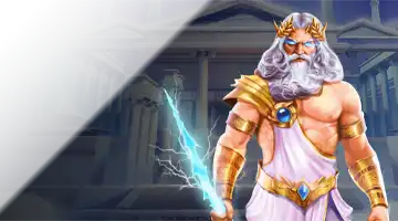 The Greek god Zeus holding a lightning bolt against a temple background, symbolizing the Monday bonus at Vovan Casino.