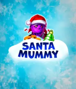  Behold the unique "Santa Mummy" slot game by Belatra, showcasing a mummified Santa decked out in festive holiday attire. This colorful image presents the mummy with a vivid purple hue, wearing a Santa hat, surrounded by snowy blue and icy snowflakes. The game's title, "Santa Mummy," is prominently displayed in large, cool blue letters.