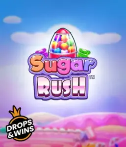 Experience the sweet world of the Sugar Rush slot game by Pragmatic Play, with a vibrant candy dispenser set against a whimsical background of candyland. This graphic captures the joy and thrill of the game, adorned with bright candies and charming typography. Ideal for players seeking a sweet adventure, offering a delightful gaming experience. 